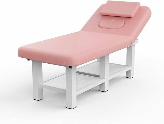 Professional Stationary Massage Table with Backrest for Treatment Table Physical Therapy Table Spa Facial Bed, Metal Frame PU Leather 31.5'' Wide 75'' Long Heavy Duty Bed, Pink - Integral Structure